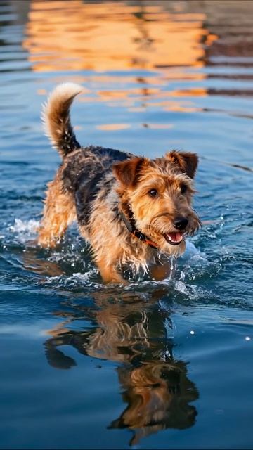 Счастливая собака плавает в воде #собака #приключения #вода