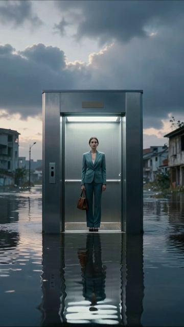 Вода под ногами: женщина в лифте #вода #лифты #пейзаж