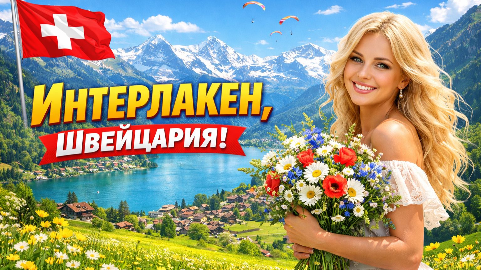 Спокойная утренняя прогулка по швейцарскому городку Интерлакен, Швейцария🇨🇭Весна в Швейцарии