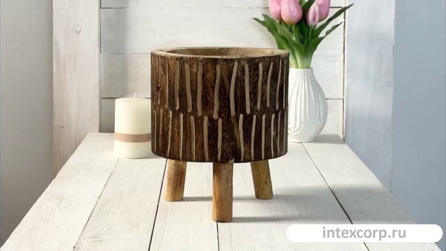 Деревянное кашпо на ножках ВУДДИ-СТАЙЛ, темно-коричневое, 22 см, 650312-1