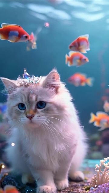 Прекрасная кошка в короне подводного царства #кот #приключения #милота