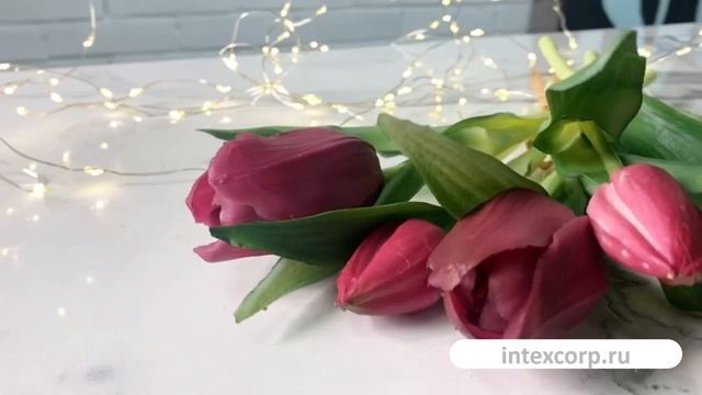 Искусственный букет ТЮЛЬПАНЫ ＂НЕЖНОСТЬ ВЕСНЫ＂, силикон, бордовый, 28 см (букет – 5 шт.), 216003-62-1