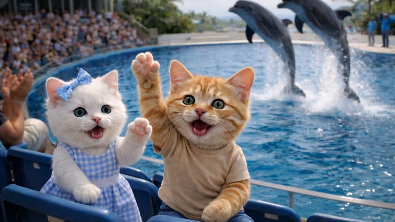 Младшая сестрёнка и старший брат-кот проводят день в зоопарке 💕 | ИИ только для развлечения