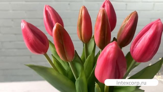 Искусственный букет ТЮЛЬПАНЫ ＂ВЕСЕННЕЕ СОЛНЦЕ＂, силикон, тёмно-розовые, 214586-55-2