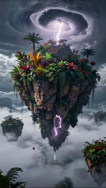 Воздушные острова: чудеса природы и грозы #фантазия #природа #искусство