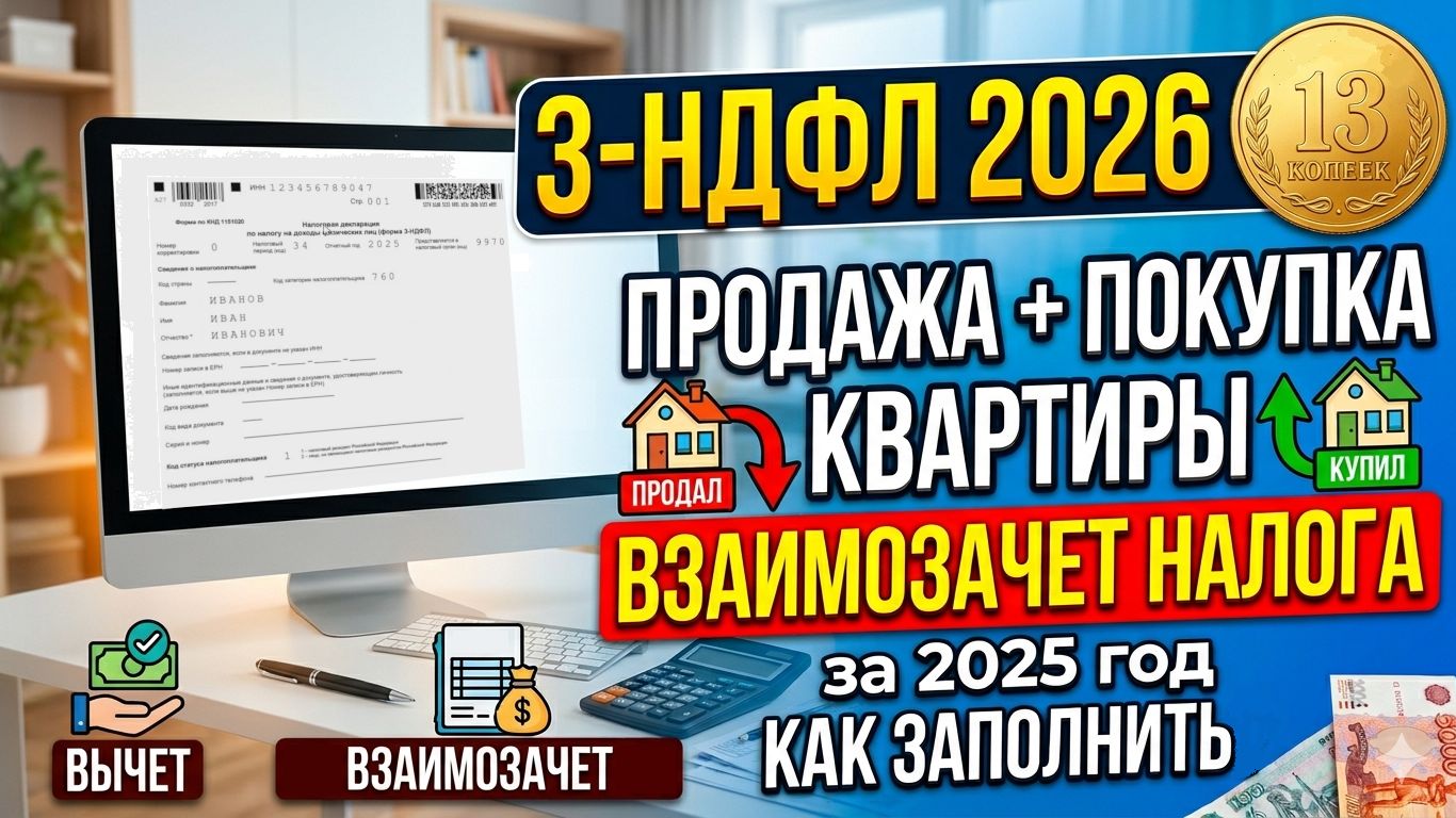 3-НДФЛ 2026: декларация при покупке и продаже квартиры. Как заполнить взаимозачёт налогов 2025 года