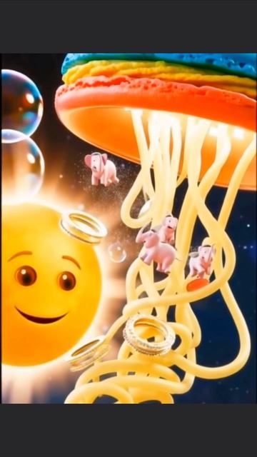 Слоники с крыльями и солнце с языком-шарфиком)