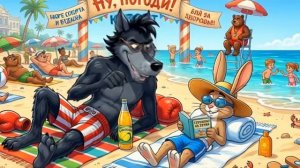 Ну погоди! Заец и Волк лежат на пляже
