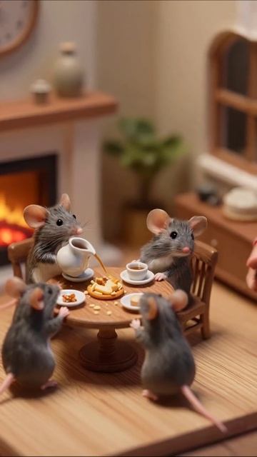 Мышиный чай: уютный вечер с десертами #мыши #чайпитие #уют