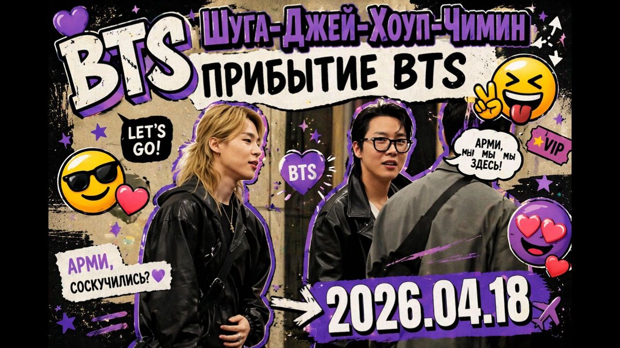 BTS Шуга-Джей-Хоуп-Чимин Прибытие BTS 2026.04.18