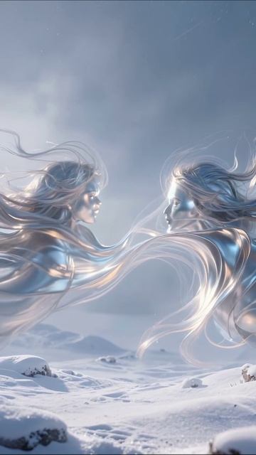 На краю зимы: встреча двух существ #зима #фэнтези #искусство