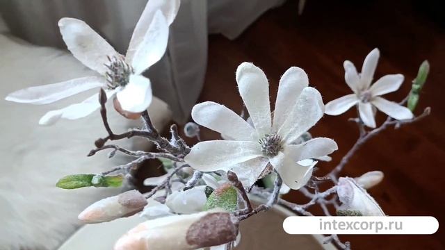 Декоративная ветка МАГНОЛИЯ В СНЕГУ, текстиль, 114 см, 629102