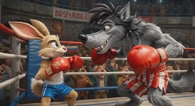 Ну погоди! Заец и Волк дерутся на ринге