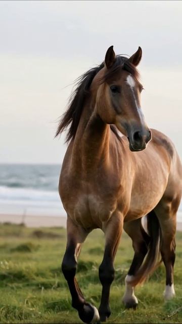 Прекрасная лошадь на фоне моря #лошади #природа #животные