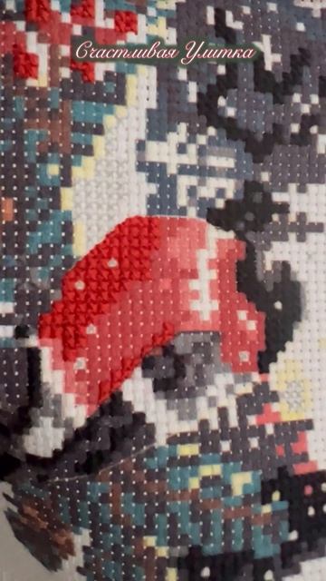 Процесс вышивка крестиком Снегирь