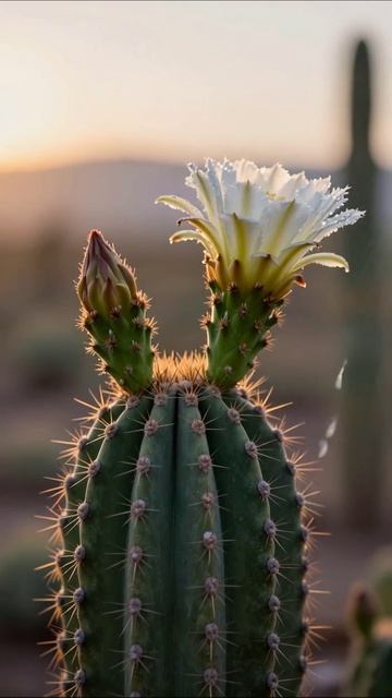 Цветущий кактус на закате #кактус #природа #закат