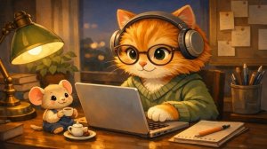 Музыка для работы. Кошка работает под музыку