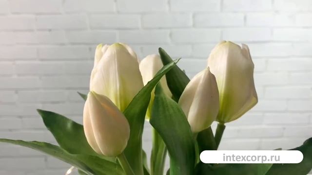 Искусственный букет ТЮЛЬПАНЫ ＂НЕЖНОСТЬ ВЕСНЫ＂, силикон, белый, 28 см (букет – 5 шт.), 216003-15-1