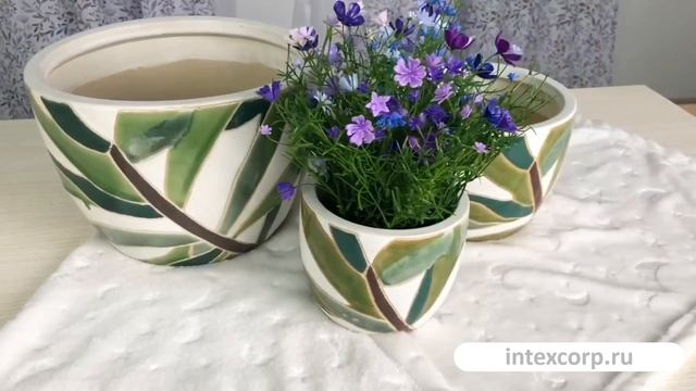 Набор декоративных кашпо МЕЛОДИЯ РАСТЕНИЙ, керамика,14-26 см, 3 шт., 801456