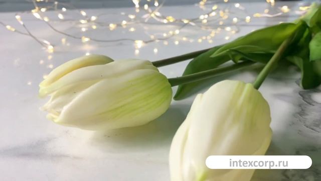 Искусственный букет ТЮЛЬПАНЫ ＂ВЕСНЕ ДОРОГУ!＂, силикон, белый, 40 см (букет – 5 шт.), 216002-12-2