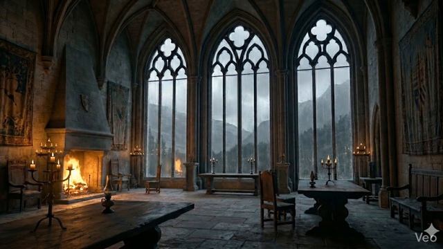 Темная эстетика: Дождь за окном старого замка и уютный огонь [Calmora Lofi]