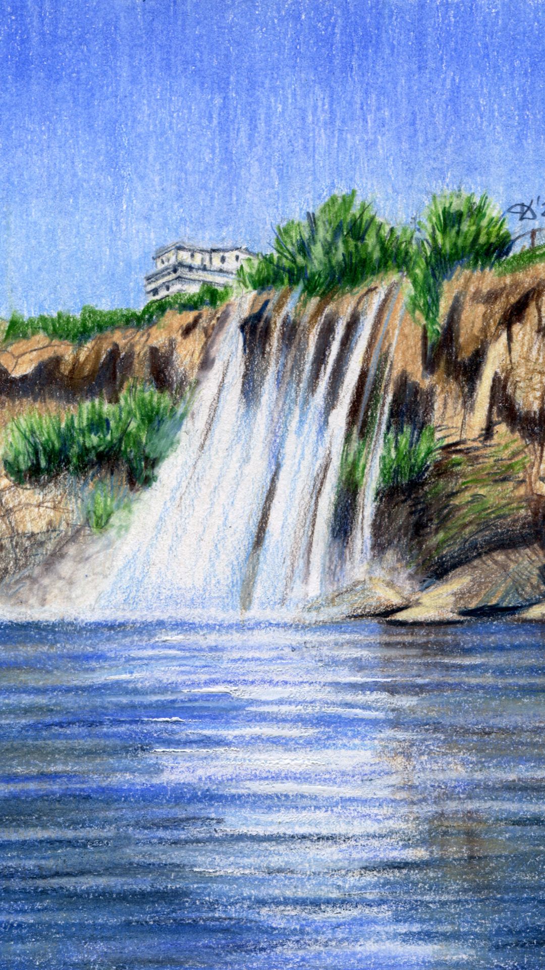 Как нарисовать водопад  цветными карандашами