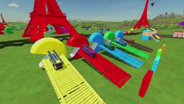 Мультики для детей . Мультики про машинки . Птвовозы и машинки ездят по траве и горкам .