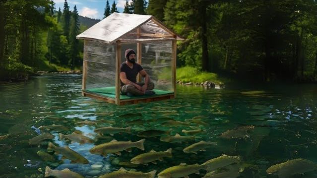 Чтобы защититься от змей, я построил укрытие на воде и ловил рыбу внутри него.