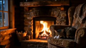 Камин видео 1 час - расслабляющие звуки камина и мурчание кота для сна и отдыха