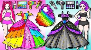 ХАНТРИКС РУМИ И МИРА КРАСОЧНЫЕ ПРИЧЁСКИ, МАКИЯЖ И ПЛАТЬЯ КУКЛЫ ДЛЯ РАСПЕЧАТКИ DIY РАДУГА VS ЧЁРНЫЙ