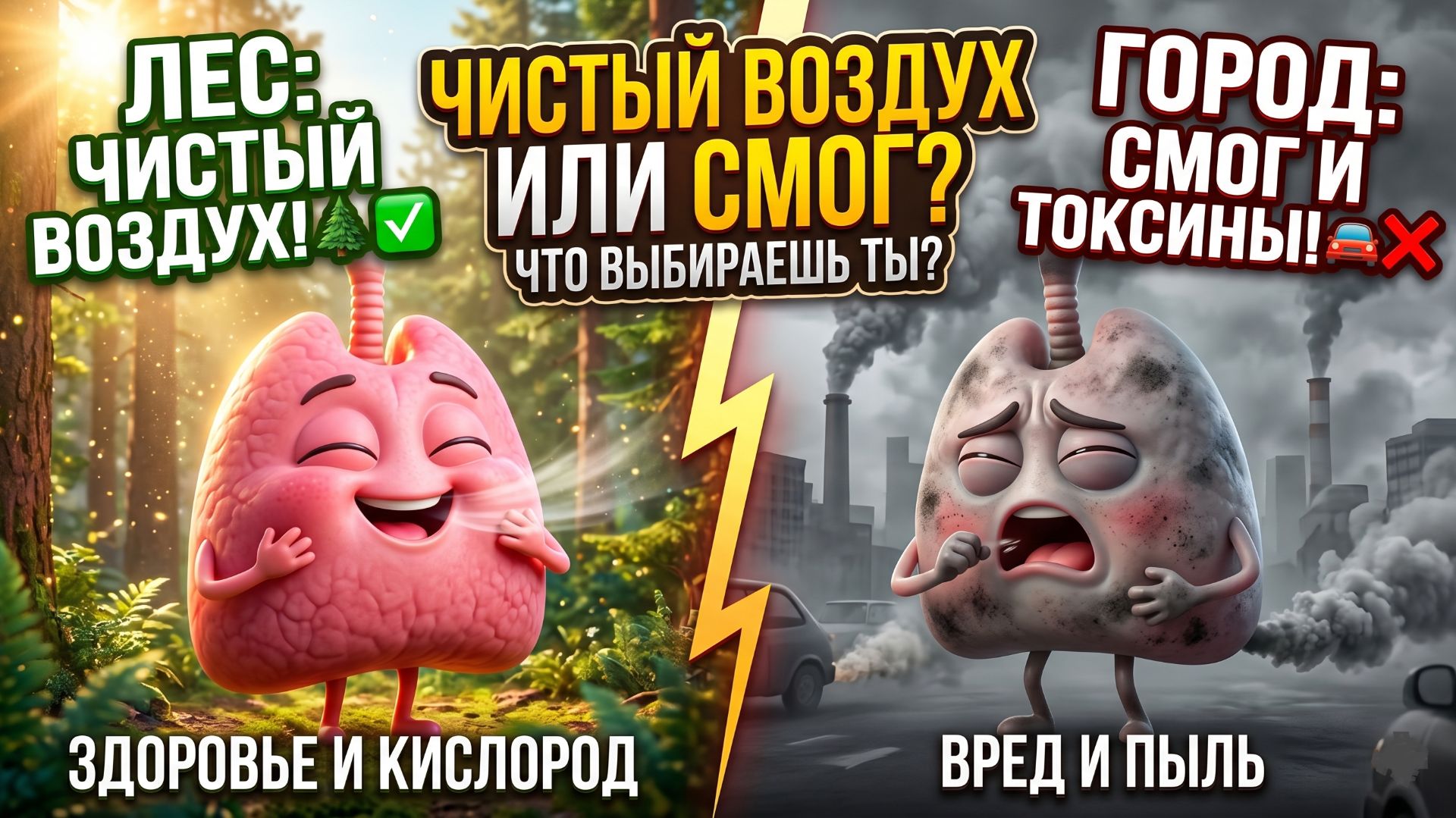 Лес ИЛИ Город? Что происходит с твоими легкими каждый день 🫁