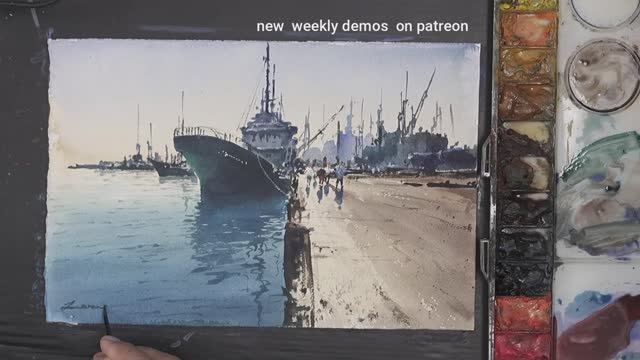 Как нарисовать акварелью сцену в гавани. Пошаговое руководство