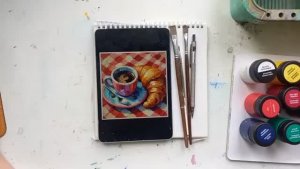 Гуашь. Натюрморт с круасаном