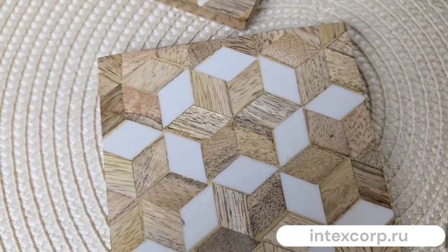 Набор подставок под кружки КУБИЗМ, дерево, пластик, 10 см, 4 шт., 2039734