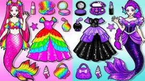 РАДУГА vs ЧЁРНЫЙ 🌈 | HUNTRIX RUMI MIRA РУСАЛКА: МАКИЯЖ И НАРЯДЫ, ИГРОВОЙ НАБОР БУМАЖНЫЕ КУКЛЫ