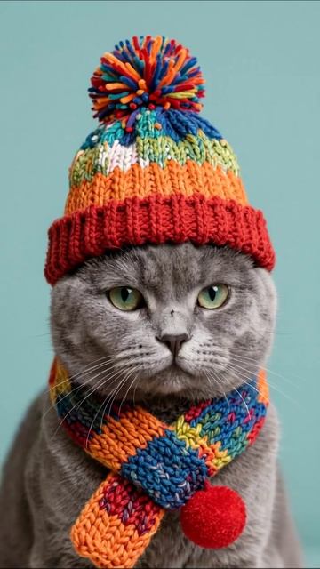 Модный кот в шапке и шарфе! #кот #милота #забавныеживотные