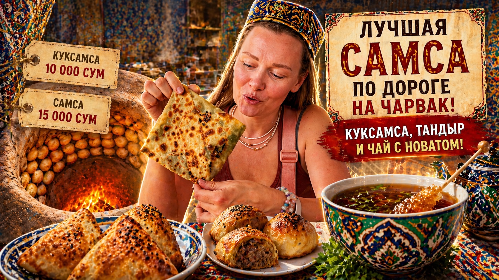 Cлучайная находка: огромные самсы, куксамса и чай с новатом! Узбекистан 🇺🇿