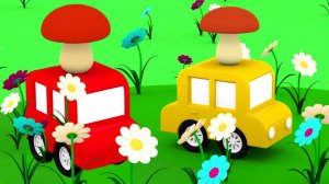 3D мультики про машинки. 4 машинки собирают грибы