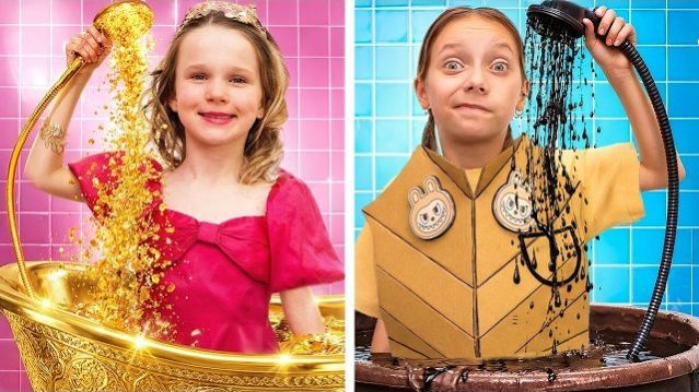 Роскошная vs картонная утренняя рутина и весёлый школьный день для детей