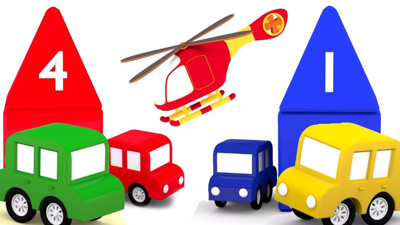 3D мультики про машинки. 4 машинки строят домики