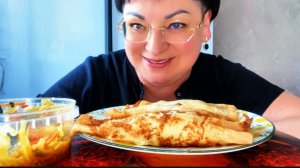 МУКБАНГ/ПП блинчики с курочкой-отличный перекус перед ЗАВТРАКОМ!