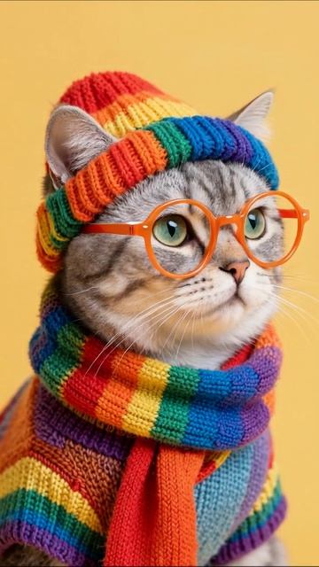 Умный кот в радуге: стильный и веселый #кот #мода #радужный