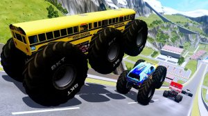 МУЛЬТИКИ ПРО МАШИНКИ 4К Эпические прыжки и столкновения на скоростном монстр-траке Beamng Drive #131