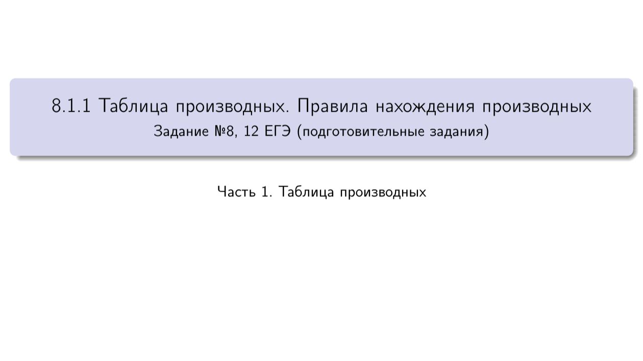 8.1.1 Таблица производных. Правила нахождения