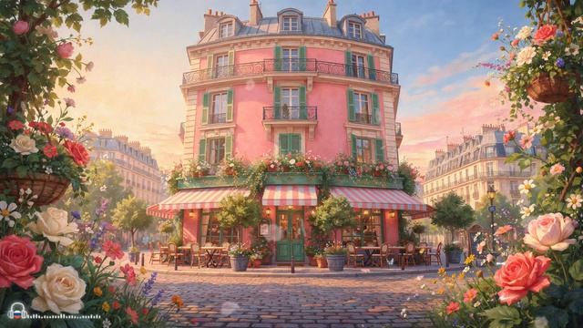 𝐑𝐨𝐦𝐚𝐧𝐭𝐢𝐜 𝐏𝐚𝐫𝐢𝐬 𝐅𝐥𝐨𝐰𝐞𝐫 𝐂𝐚𝐟𝐞́ 🌸 French Accordion, Piano & Guitar | Relaxing Mu