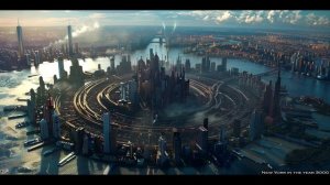 New York City in the year 3000 AI processing. New York City 3000 year.