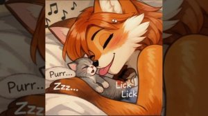 Furry girl fox lick cub cat!