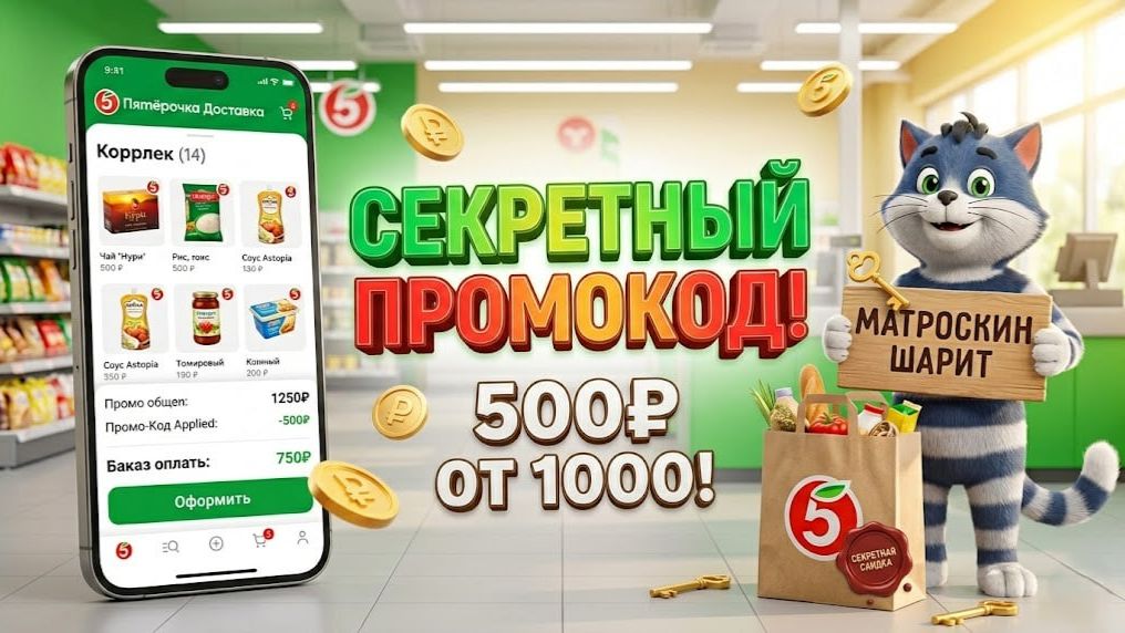 Получил секретный промокод в Пятерочку! Показываю, как сэкономить 500₽.