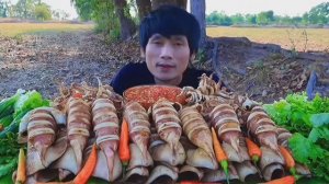#MUKBANG Кальмары, морепродукты на гриле и свежие овощи. ASMR ЕДА НА КАМЕРУ ОБЖОР ОБЕД