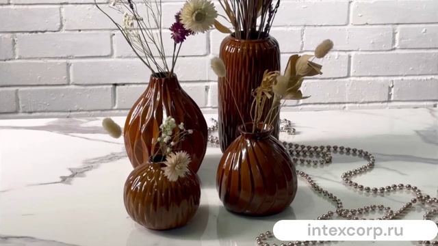 Набор фарфоровых ваз ВОСТОЧНЫЕ МОТИВЫ, светло-коричневые, 10-19 см, 4 шт.   2014726-набор 9709282, 9